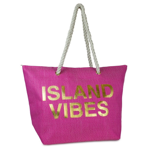 Magid Island Vibes Beach Bag Packable Large Tote, Pink