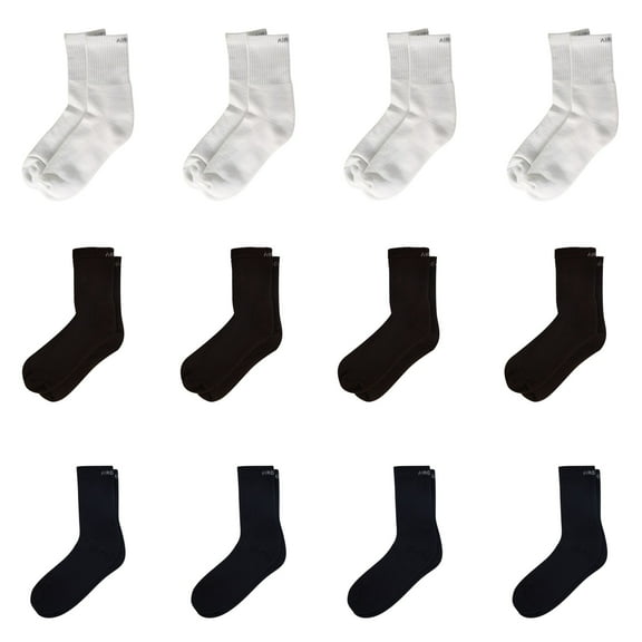 Air Garb Crew Length Cushioned Cotton Socks for Men and Women Free Size - C12-W4BR4BL4 (Pack of 12)