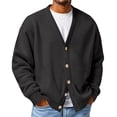 thumbnail image 2 of GrmtClth Mens Cardigan Sweaters Long Sleeve Waffle Knitted Sweater Loose Fit Open Front Cardigan Button Down Lightweight Jackets Black L, 2 of 4