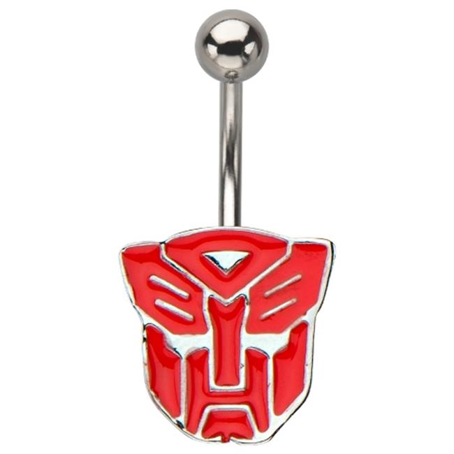 TFMANFCT Autobot Logo Fixed 316L Stainless Steel Navel Charm, Red
