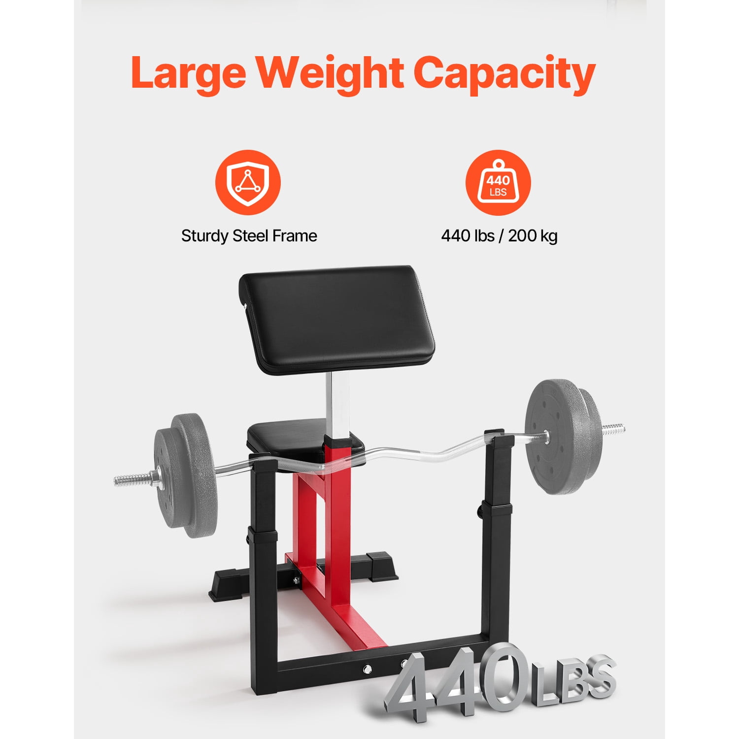 KFFKFF Fitness Bench with Leg Developer, Conditioning Exercise Stations, Supports up to 440 LBS, Domestic Gym Gear, Seated Arm Isolation for Barbell Dumbbell Bicep Workouts, Training Bench