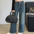 thumbnail image 4 of Toddler Girls' Pants Denim Elastic Wasit Wide Leg Baggy Pants Casual Washed Denim Pants for Kids Girls 11-12 Years Cute&nbsp;Girl&nbsp;Clothing, 4 of 7
