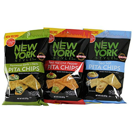 New York Style Pita Chips - Sea Salt, Red Hot Chili Pepper and Parmesan, Garlic & Herb (Variety Pack of
