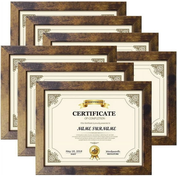 7 Pack 8.5x11 Picture Frame, Award Certificate Diploma Document Bulk 8.5 by 11 College Frames for Wall or Tabletop Display, Brown