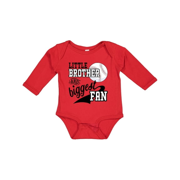 Inktastic Little Brother and Biggest Fan Baseball Family Fan Boys or Girls Long Sleeve Baby Bodysuit