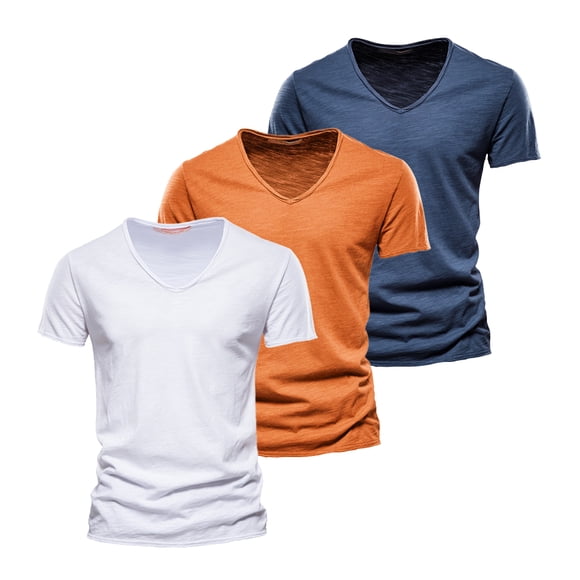 Camiseta de manga corta AIOPESON 5 piezas marca hombres Casual Color sólido Slim Fit cuello en V 100% algodón AIOPESON Mangas cortas de algodón con cuello en V.