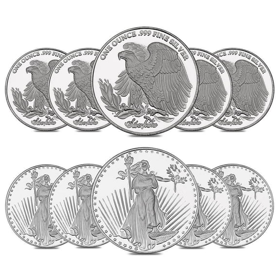 Lot of 10 - 1 oz SilverTowne Saint-Gaudens Silver Round .999 Silver