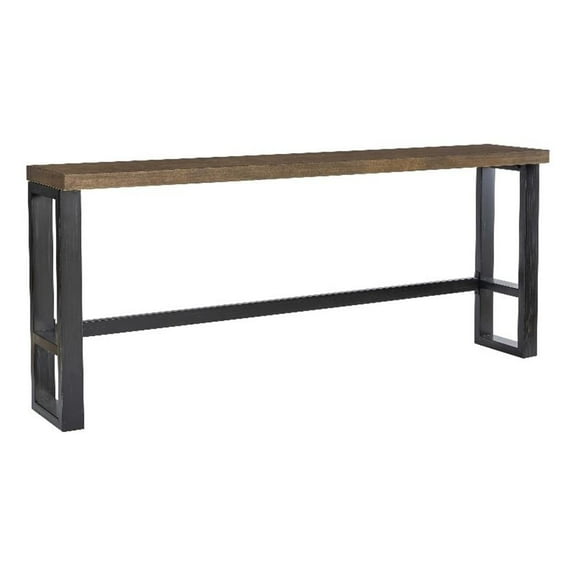 Pemberly Row Contemporary Steel & Wood Sofa Bar Table in Dark Gunmetal