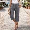 thumbnail image 6 of Petite Capris Pants for Women Summer Casual Loose Pull on Drawstring Elastic High Waist Straight 2026 Lounge Beach Cropped Trousers Dark Gray L, 6 of 6