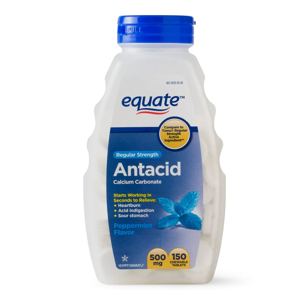 Equate Regular Strength Antacid Chewable Peppermint Tablets, 500 mg