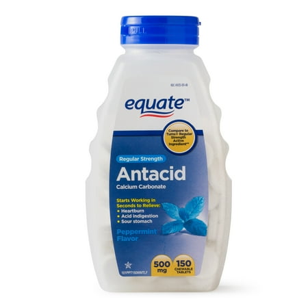 Equate Regular Strength Antacid Chewable Peppermint Tablets, 500 mg, 150 Ct