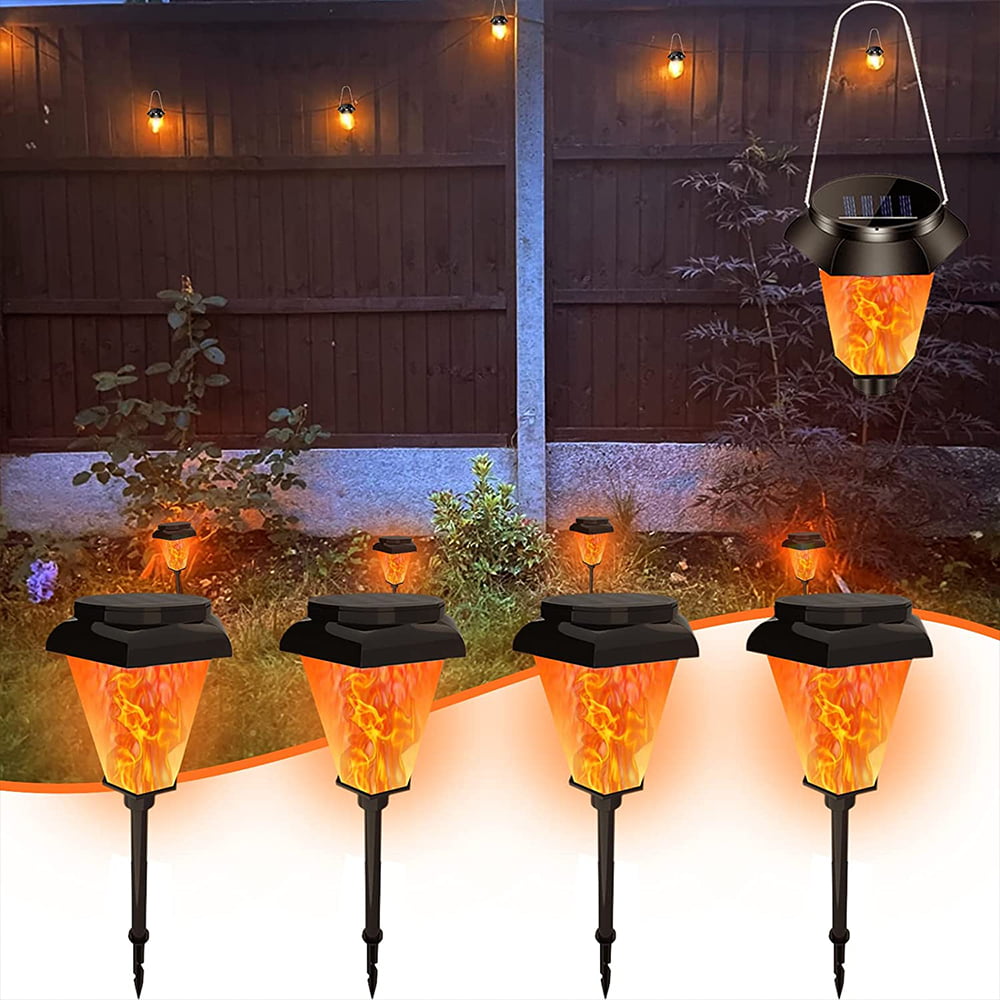 DIKAIDA 2 Pack Solar Torch Lights Waterproof Flickering Flame Solar Torches Dancing Flames Landscape Decoration Lighting Dusk to Dawn Outdoor Security Path Light for Garden Patio Deck Yard Driveway 