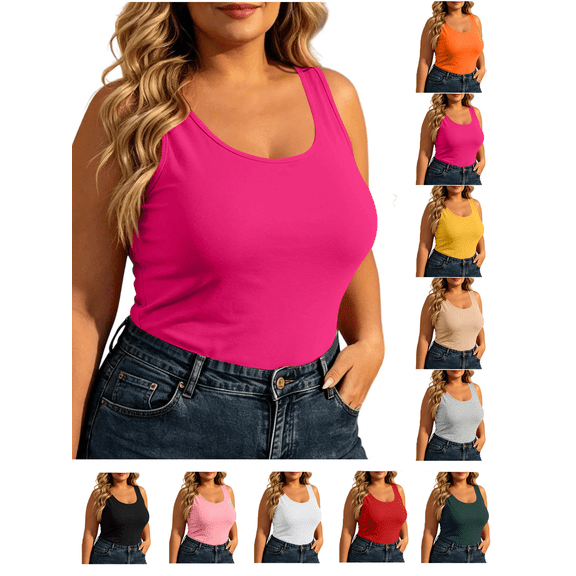 Liuinsasek Tank Tops for Women Round Neck Sleeveless Camisole Tops Plus-Size Loose Solid-Color Basic Undershirts Versatile Clothing