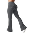 thumbnail image 2 of Flare Leggings for Women Butt Lift Yoga Pants with Pockets Gym Scrunch Workout Dark Gray L, 2 of 4