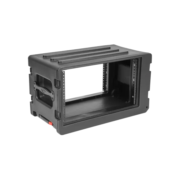 6U SPACE RACK STACKS W/ROTO RACKS, WHEELS, AND HANDLE