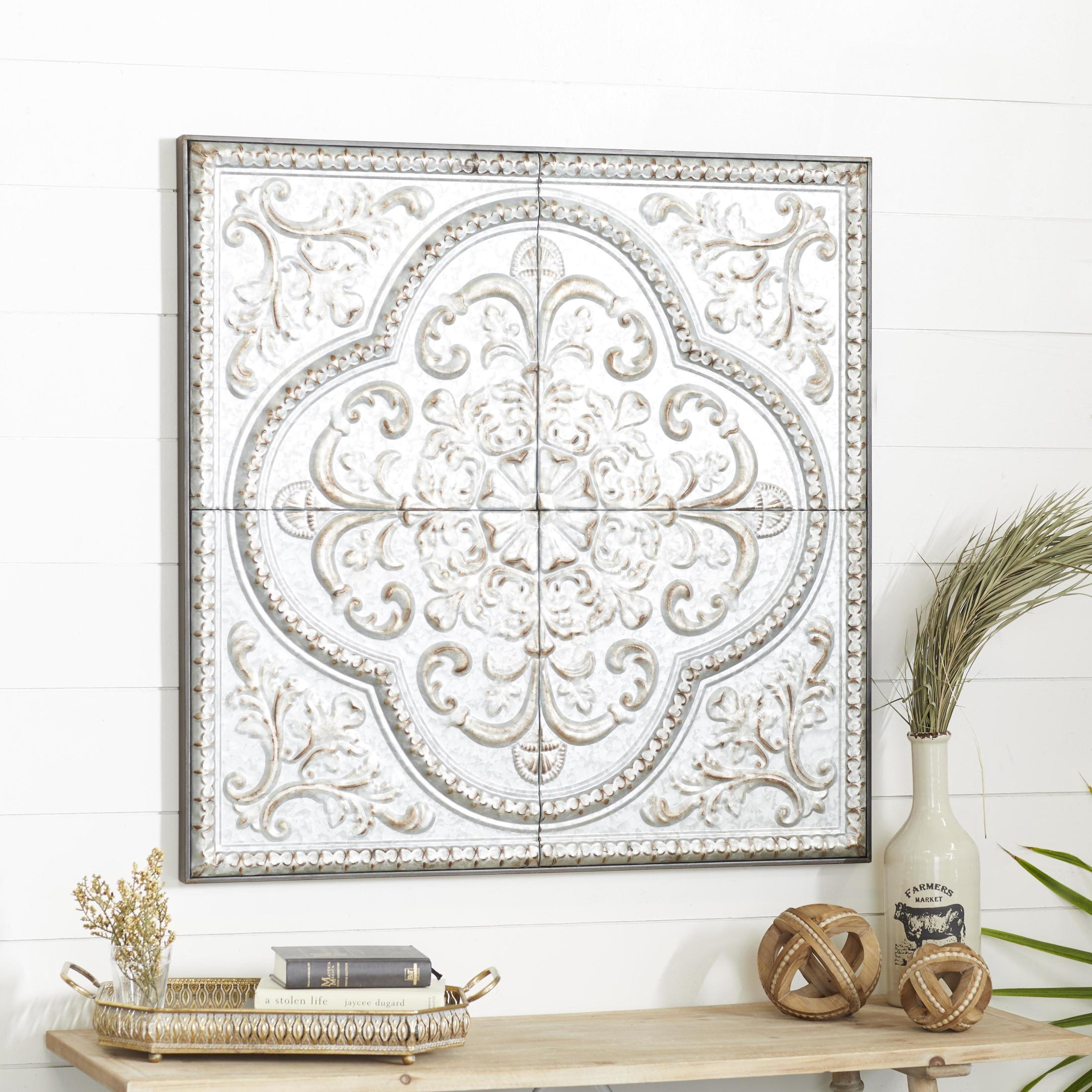 DecMode Gray Metal Scroll Wall Decor with Embossed Details