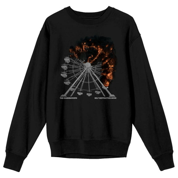 The Chainsmokers Fiery Ferris Wheel Self Destruction Mode Crew Neck Long Sleeve Black Adult Sweatshirt-Medium