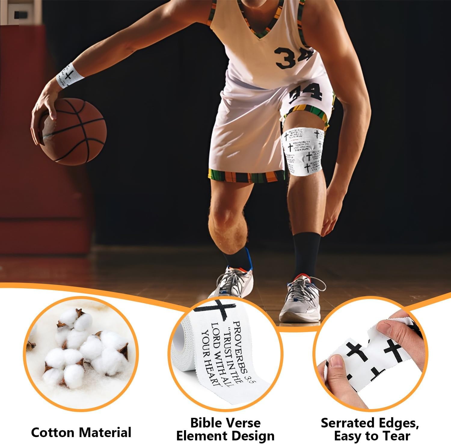 MODANU 4Pcs Christian Athletic Tape 1.97in x 23ft Cross Athletic Tape Cotton Zinc Oxide Performance Wrist Tape for Athlete Sport Trainers First Aid Injury Wrap Bats Tennis Gymnastics, White
