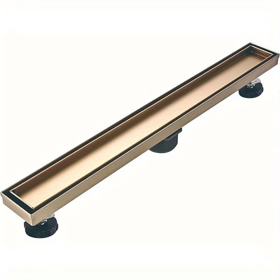 Linear Shower Floor Drain, Brushed Gold 24 inch 304 Stainless Steel, Rectangular Trench Drain with Tile-in Cover & Hair Catcher