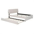 thumbnail image 7 of Teddy Fleece Upholstered Platform Bed with Trundle and LED Light, Wooden Bed Frame with Stripe Headboard, Smarter LED Bed Frame with Slats Support for Bedroom,Apartment,Guest Room, No Box Spring Need, 7 of 7