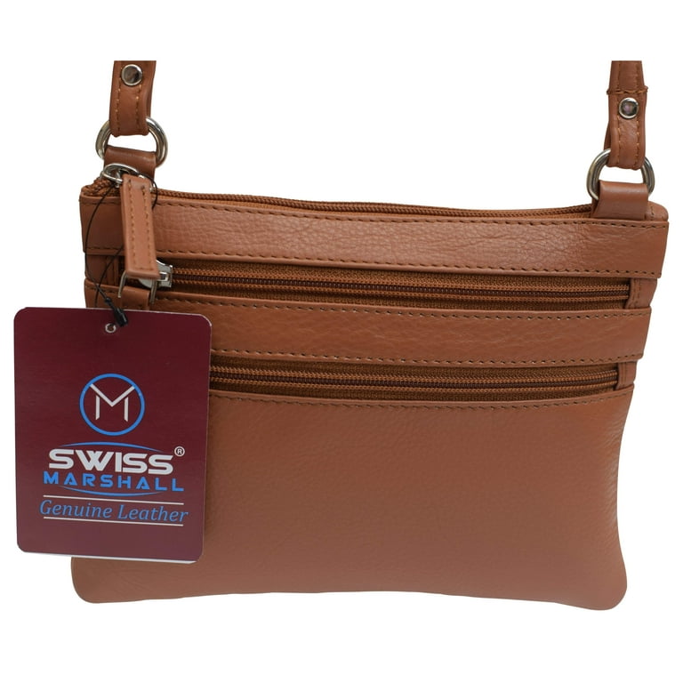 Swiss Marshall Womens Genuine Leather Small Crossbody Shoulder Designer Bag  and Ladies Purse (Brown): Handbags