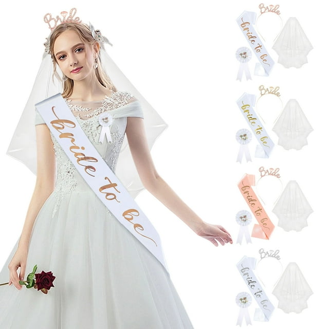 Fiudx Conjunto para Despedida de Soltera, Diadema de Novia, Elegantes Tirantes, Insignia Deslumbrante, Diseño Versátil, Perfecto para La Celebración de Anoche, Conjunto de 4 Piezas, Materiales de Alt