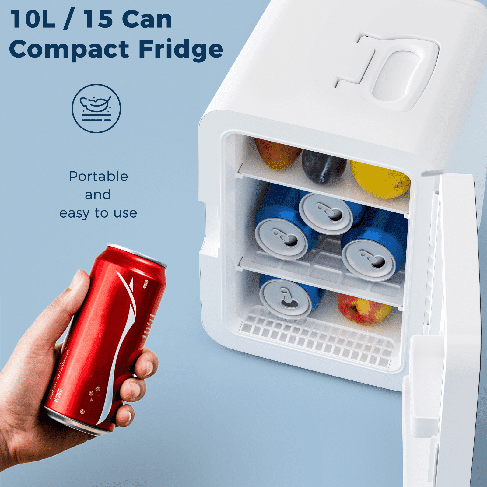 Mini Fridge,10 Liter/2.6 Gal/15 Can Portable Mini Refrigerator Small with AC/DC Adapters for Bedroom Dorm Office and Car,Beverage Cooler for Wine Drinks Food,Cosmetics Skincare Fridge - White