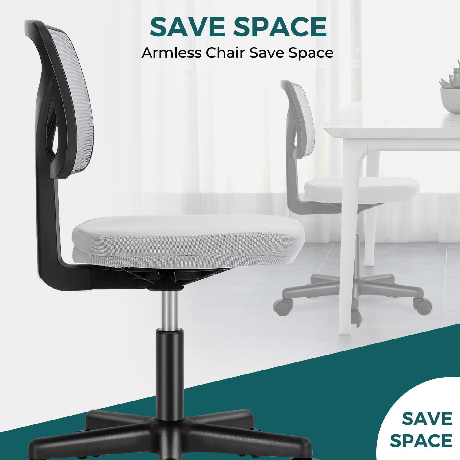 Nextay Armless Office Chair, Ergonomic Mesh Desk Chair with Swivel Wheels, Adjustable Height, Mid-Back Rolling Task Chair for Small Spaces