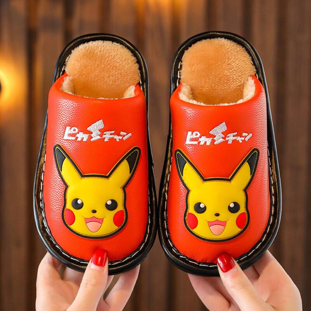 Kawaii Pokemon Plush Slippers Anime Pikachud Waterproof Cotton Warm Slipper Winter Indoor Non-slip Shoes for Children Girl GiftsSIZE 39-40 23cm Gong Bohan LED