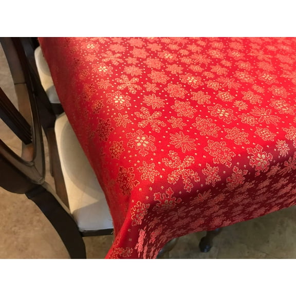Heavy Brocade Shiny Christmas Tablecloth Snowflakes Red