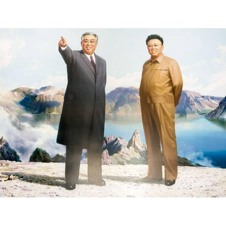 Korean Paper Art - Painting of Kim Jong Il and Kim Il Sung, Pyongyang, Democratic People's Republic of Korea, N. Korea Print Wall Art By Gavin Hellier