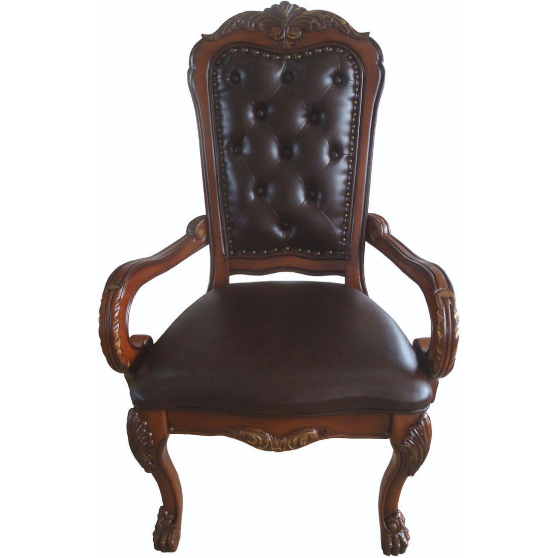 Traditional Antique Solid Carved Wood Upholstery Office Arm Chair W