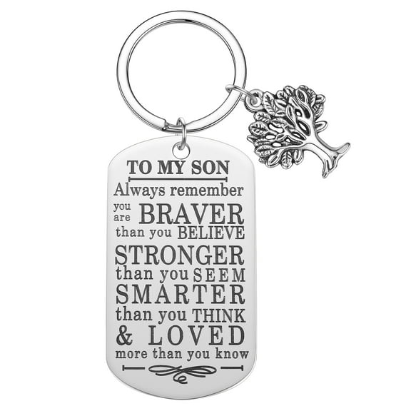 To My Son Keychain Stainless Steel Key Chain Charm Love Pendant Jewelry Keyring Gift Dad Mom Birthday Gift Bag Ornaments