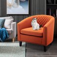 thumbnail image 2 of SESSLIFE Classic Orange Leather Upholstered Accent Arm Chair Soft Barrel Club Chairs for Living Room Comfy Single Sofa Office Guest Chatting Chair with Solid Wood Legs and Nailhead for Bedroom, 2 of 7