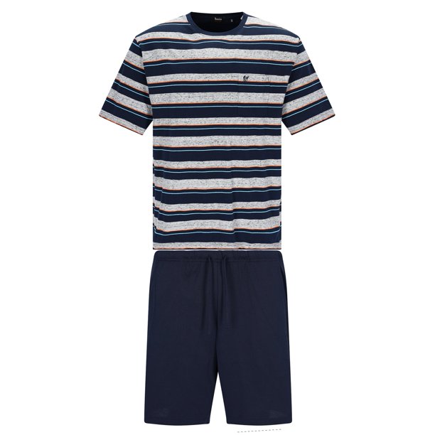 hajo Pijama corto para hombre - Klima-Light, cuello redondo, pijama, shorty, mezcla de algodón Azul/Gris L (Large)