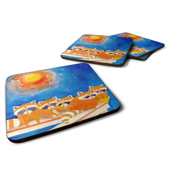 Carolines Treasures 6009FC Raccoons on the railing Foam Coaster Set of 4 3 1/2 x 3 1/2 multicolor