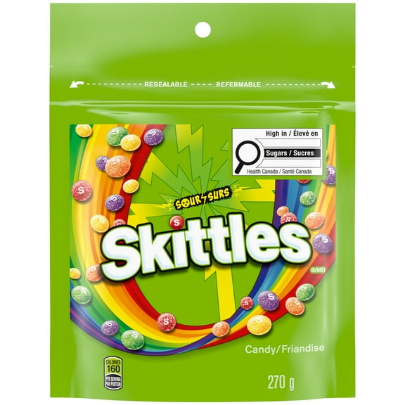SKITTLES, Sour Chewy Candy, Bag, 270g