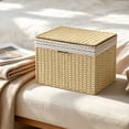 thumbnail image 6 of AYktou Wicker Storage Basket with Lid, Stackable Hand Woven Basket for Storage, Removable Fabric Liner Decorative Organizer Bin Storage Box for Wardrobe Closet & Shelf, Home Organizer Gift Baskets, 6 of 6
