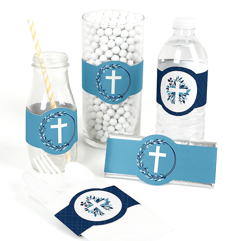 Blue Elegant Cross DIY Party Supplies Boy Religious Party DIY