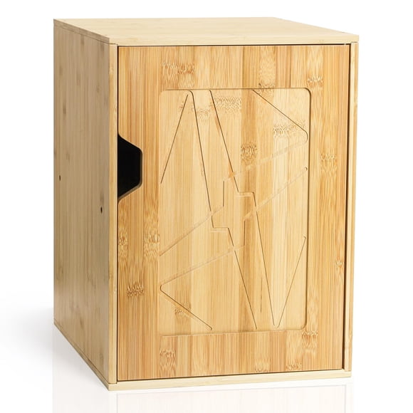 Fasmov 2 Tiers Cube Storage Organizer, Bamboo Bookshelf, Display Bookcase, Storage Cube Cubby Organizer with Door, Stackable Cubes Bin Smal