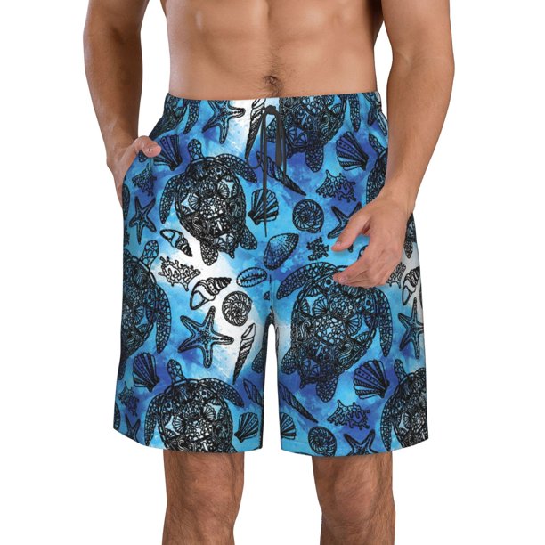 Balery Turtle,Shell Algae Starfish Coral Traje de Baño Estilo Hawaiano para Hombre, Shorts de Secado Rápido con Bolsillos-Medium
