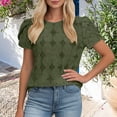 thumbnail image 6 of Enjoytime Shirts for Women Trendy Round Neck Hollow Lace 3/4 Sleeve Tops Solid Color Travel Business Casual Blouse, 6 of 6