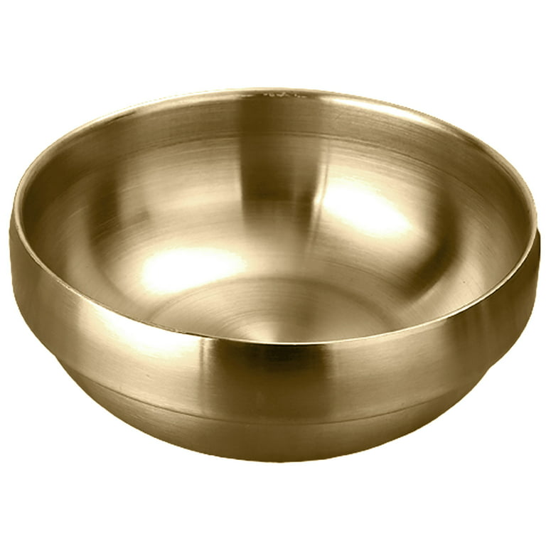 Ludlz Stainless Steel Bowl Insulated Metal Snack Bowls Stainless Steel Heat Insulated Round Rice Soup Bowl Kitchen Dining Tableware, Size: 14 cm, Gold