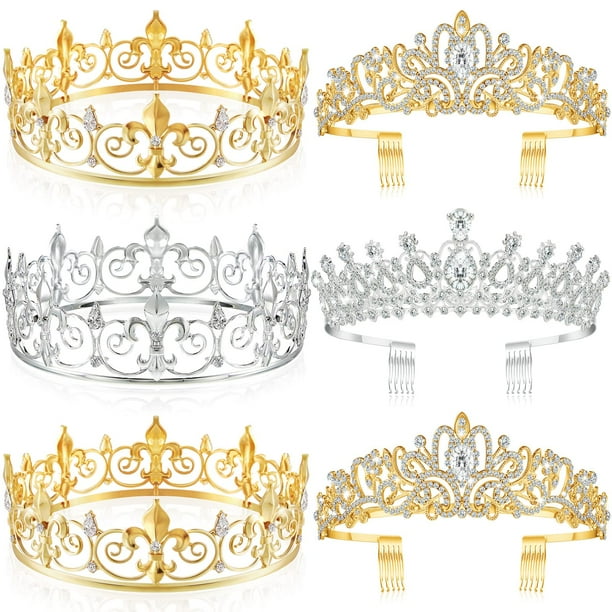 6 Pieces Prom King Crown Metal Baroque King and Queen Crowns Prince Princess Crystal Headband