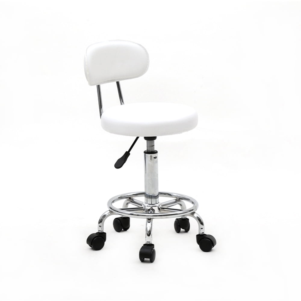 Adjustable Salon Stool with Backrest, PU Leather Sponge Iron Plating Chrome 360° Swivel Stool, Anti-slip Anti-rust Portable Stool for Salon Home Office