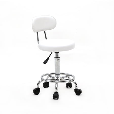 Royard Oaktree PU Leather Rolling Stool with Backrest Height Adjustable Swivel Salon Stool Chair Round Swivel Drafting Work SPA Task Chair with Wheels  White