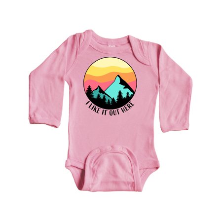 

Inktastic I Like it Out Here Mountains at Sunset Gift Baby Boy or Baby Girl Long Sleeve Bodysuit