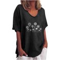 thumbnail image 1 of T-Shirts à Manches Courtes à Col Rond Imprimé Floral pour Femmes, Blouse en Coton et Lin Décontractée, 1 of 4