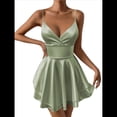 thumbnail image 1 of Vestido de Satén con Tirantes Finos para Mujer, Sin Mangas, Escote Bajo, Sin Espalda, Mono Corto de Fiesta. Amarillo-Verde L, 1 of 10