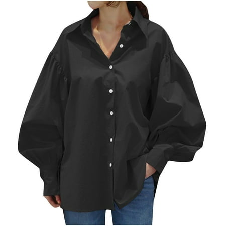 

jsaierl V Neck Button Down Shirts for Women Long Sleeve Blouse Long Sleeve Lapel Shirt Cotton Linen Tops Sexy Plus Size Tops